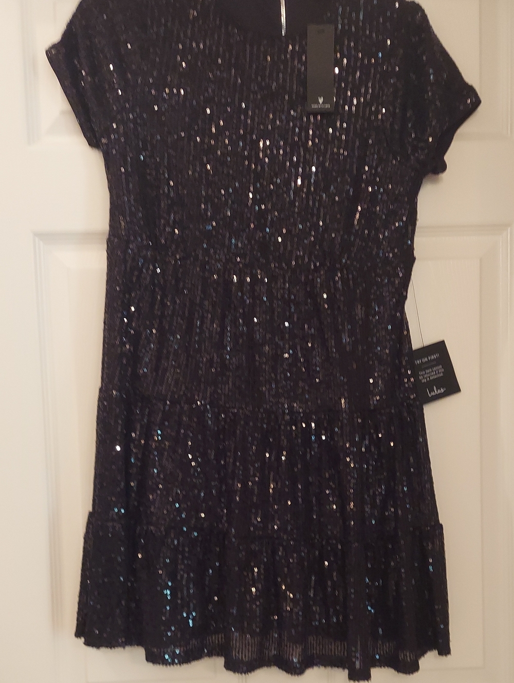 Sparkle Tiered Black Sequin  Dress by LULUS